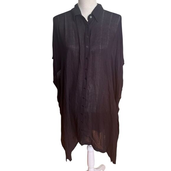 L' Space Anita Black Cover up Button Down Collar Neckline Semi Sheer M/L - Picture 5 of 8